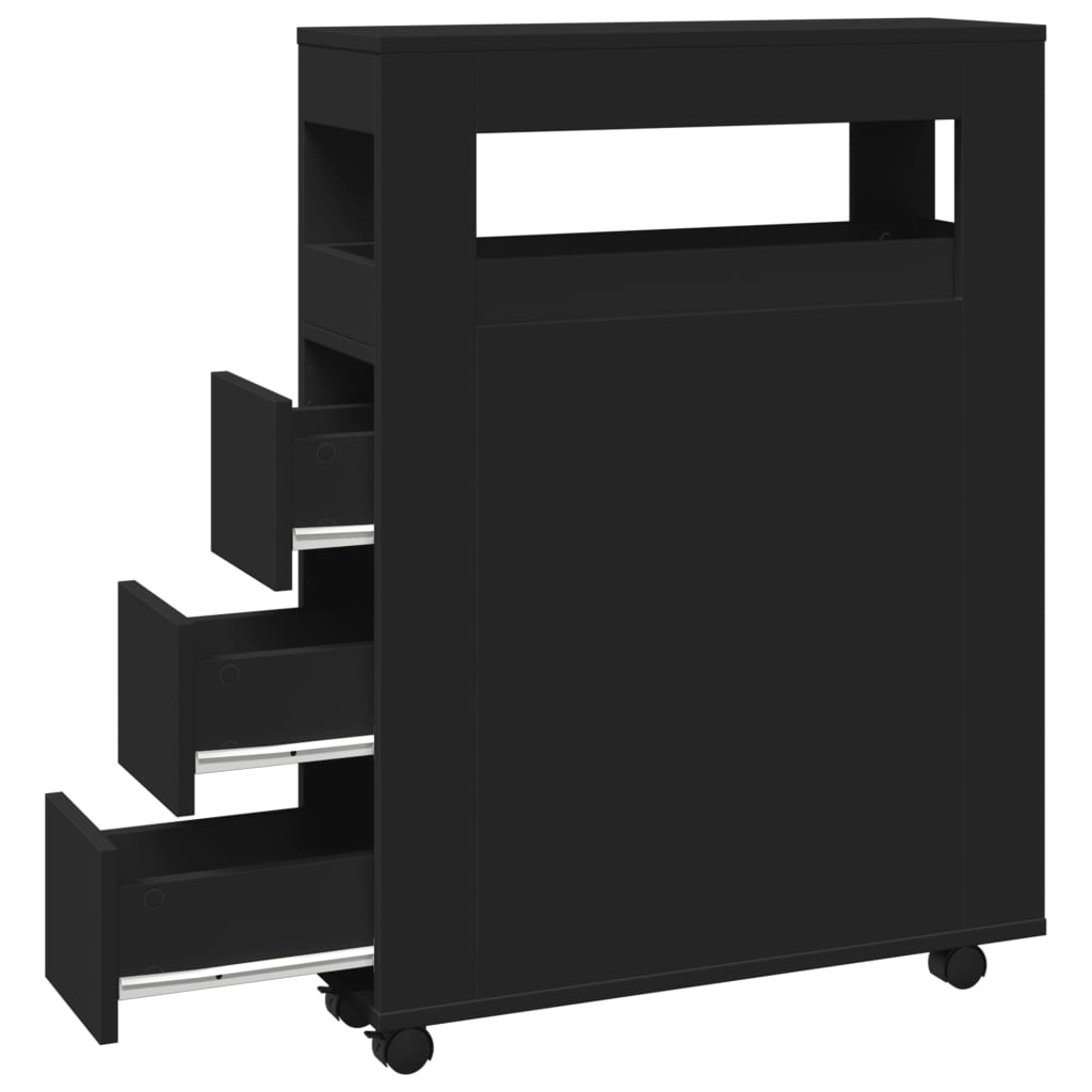 Narrow Bathroom Cabinet with Wheels Black Engineered Wood