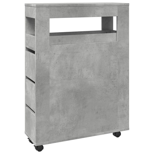 Narrow Bathroom Cabinet with Wheels Concrete Grey
