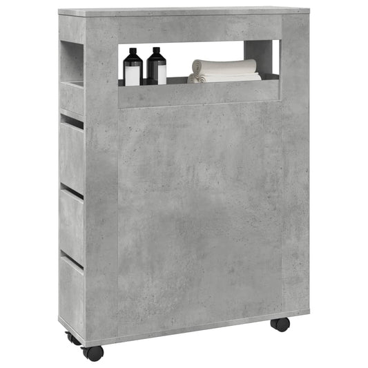 Narrow Bathroom Cabinet with Wheels Concrete Grey