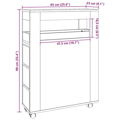 Narrow Bathroom Cabinet with Wheels Smoked Oak Engineered Wood