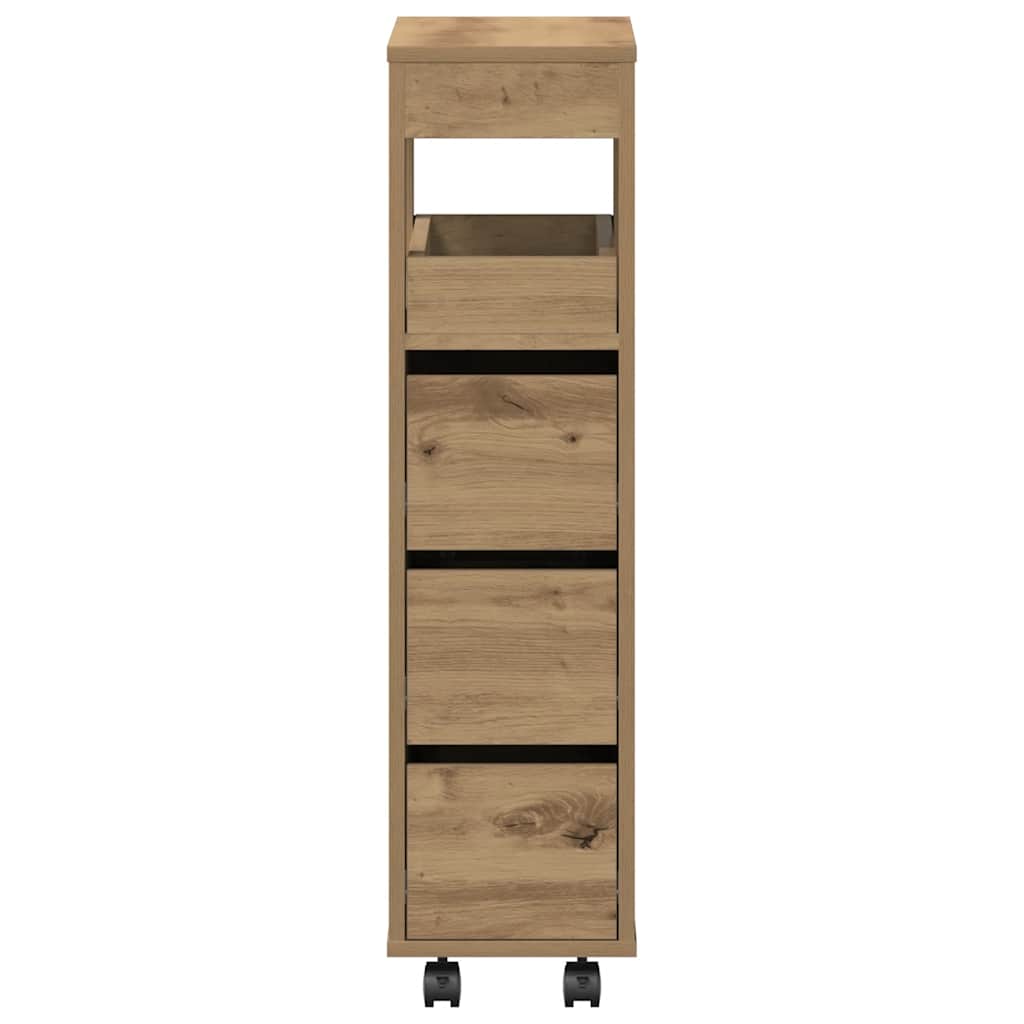 Narrow Bathroom Cabinet with Wheels Artisian Oak Engineered Wood