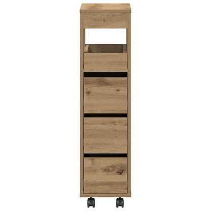 Narrow Bathroom Cabinet with Wheels Artisian Oak Engineered Wood