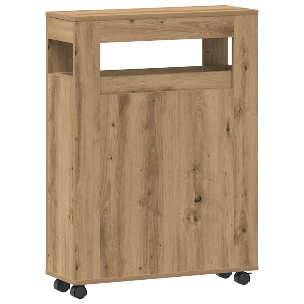 Narrow Bathroom Cabinet with Wheels Artisian Oak Engineered Wood