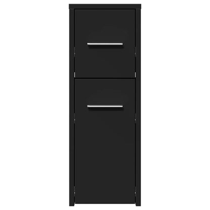 Narrow Bathroom Cupboard with Wheels Black Engineered Wood