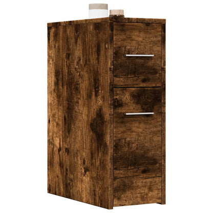 Narrow Bathroom Cupboard with Wheels Smoked Oak Engineered Wood