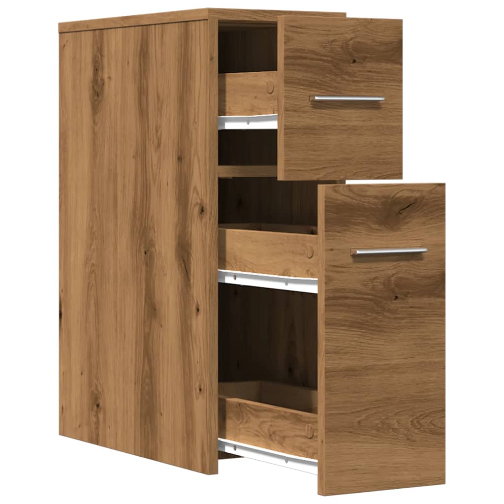 Narrow Bathroom Cupboard with Wheels Artisian Oak Engineered Wood