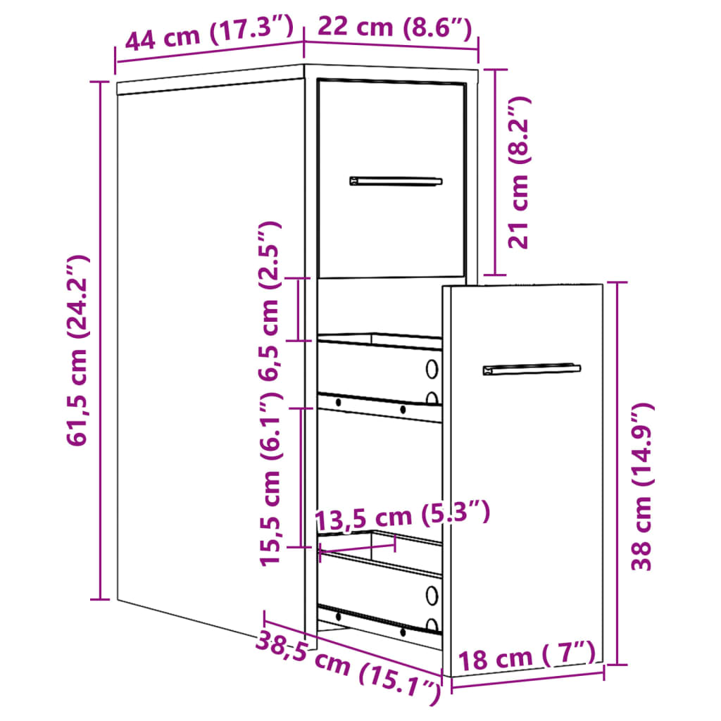 Narrow Bathroom Cupboard with Wheels Artisian Oak Engineered Wood