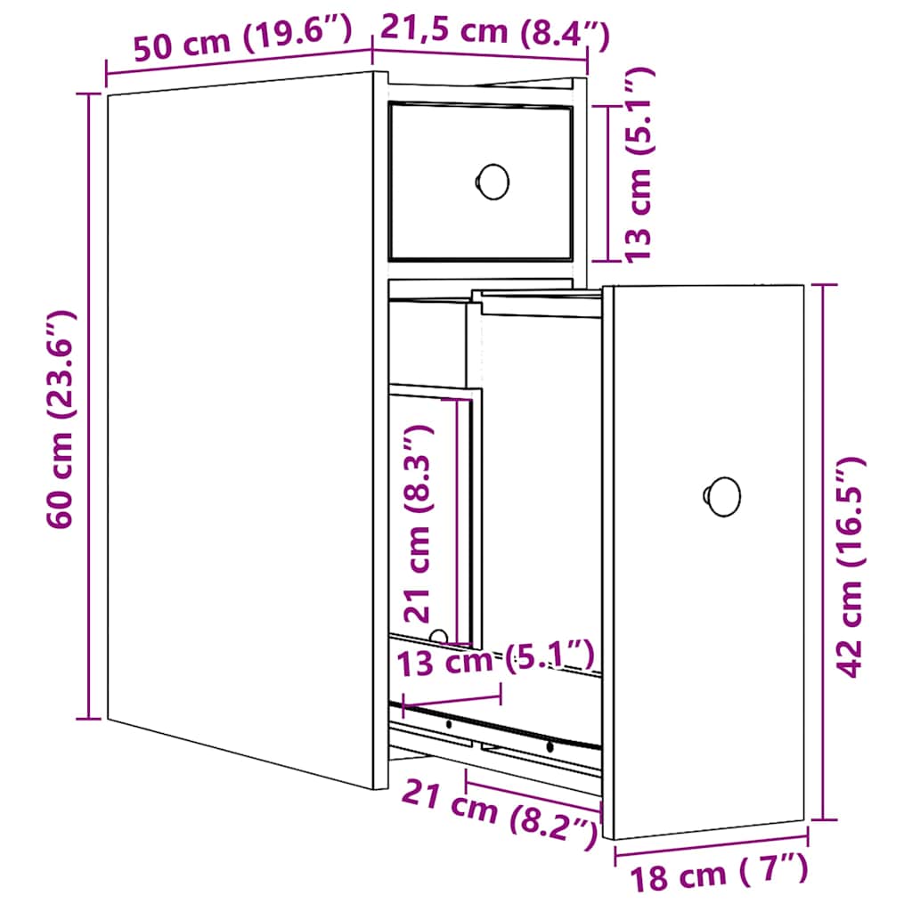Narrow Bathroom Cupboard with Wheels Sonoma Oak Engineered Wood