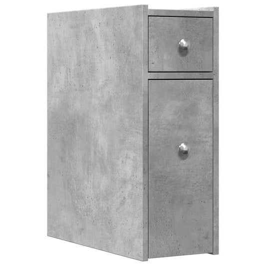 Narrow Bathroom Cupboard with Wheels Concrete Grey Engineered Wood