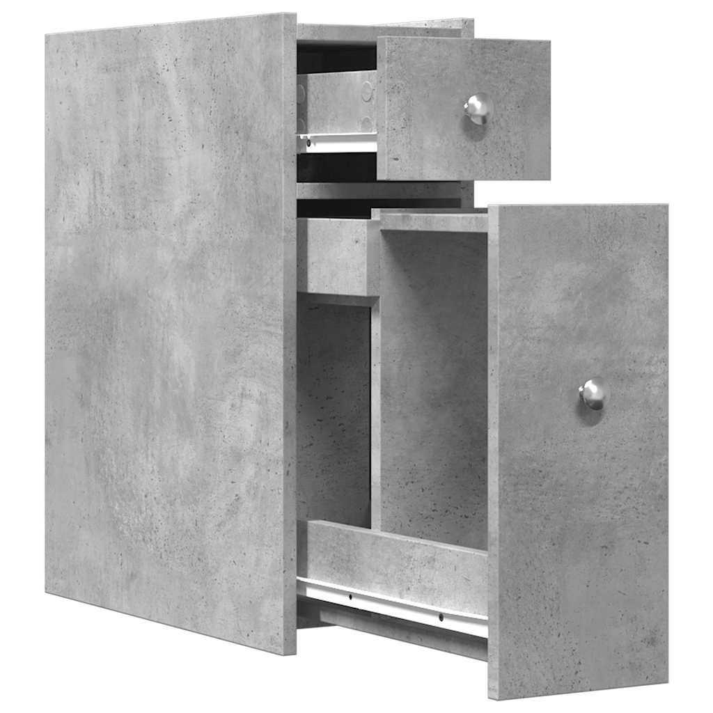 Narrow Bathroom Cupboard with Wheels Concrete Grey Engineered Wood