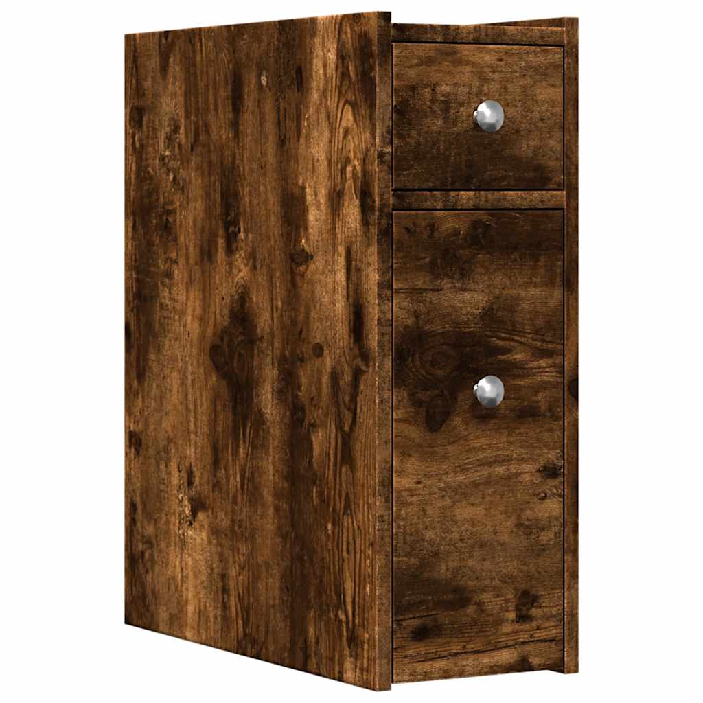 Narrow Bathroom Cupboard with Wheels Smoked Oak Engineered Wood