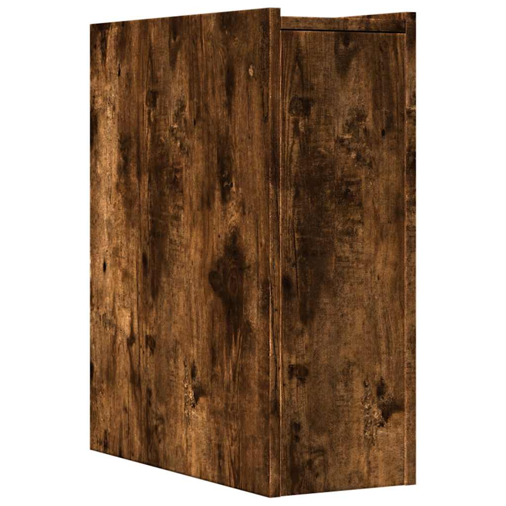 Narrow Bathroom Cupboard with Wheels Smoked Oak Engineered Wood