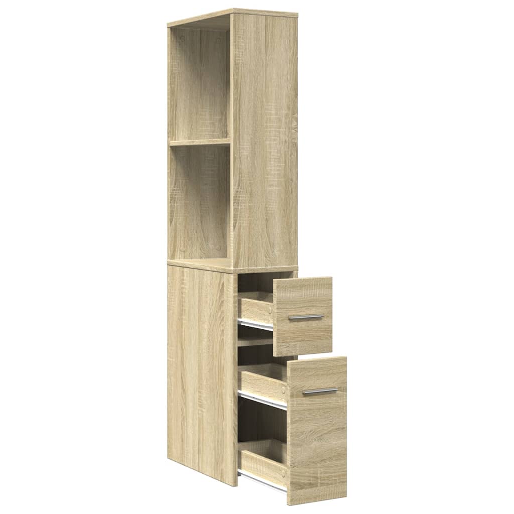 Narrow Bathroom Cupboard with Wheels Sonoma Oak Engineered Wood