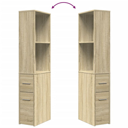 Narrow Bathroom Cupboard with Wheels Sonoma Oak Engineered Wood