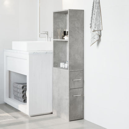 Narrow Bathroom Cupboard with Wheels Concrete Grey