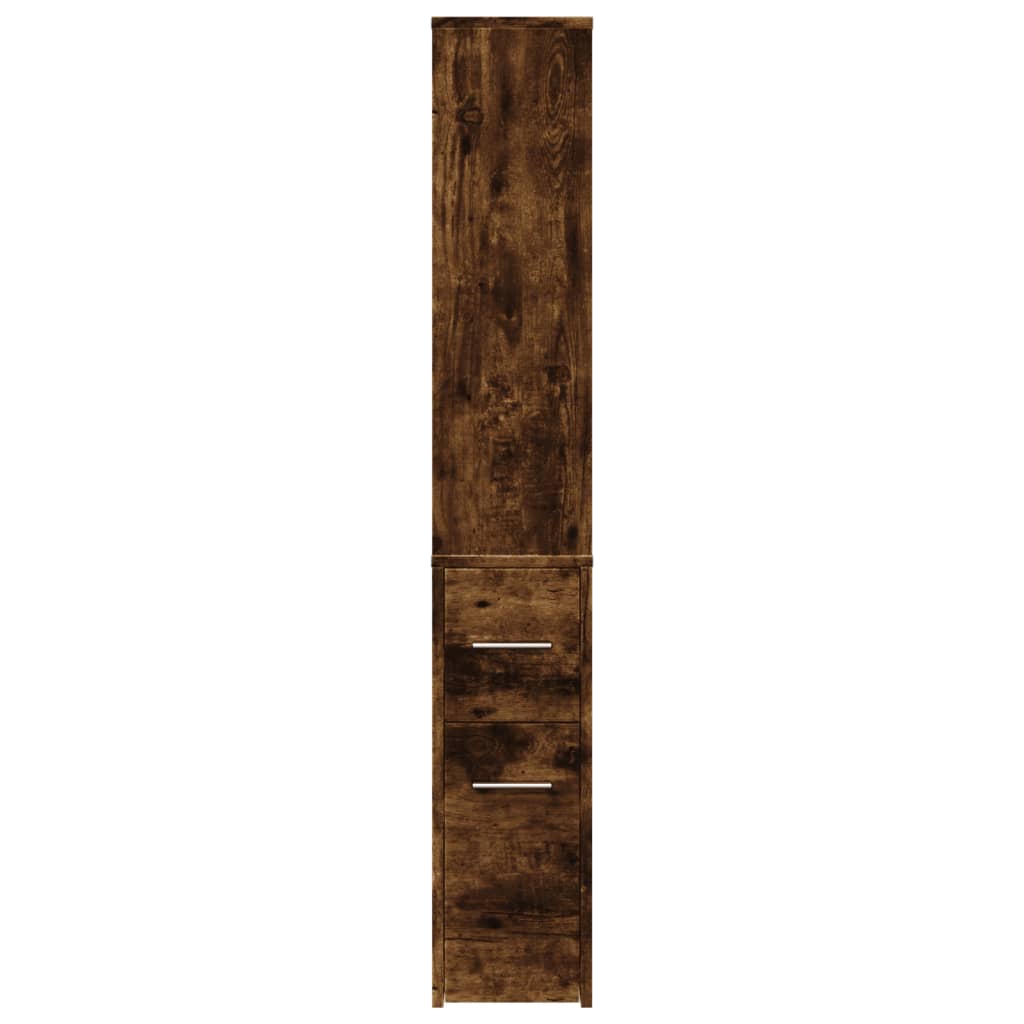 Narrow Bathroom Cupboard with Wheels Smoked Oak Engineered Wood