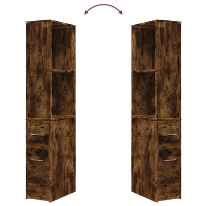 Narrow Bathroom Cupboard with Wheels Smoked Oak Engineered Wood