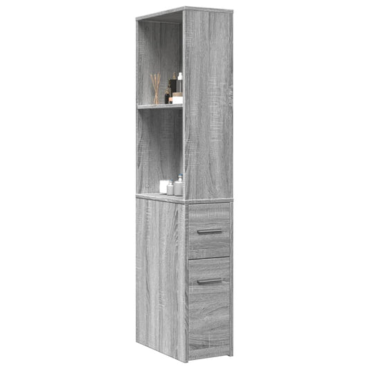 Narrow Bathroom Cupboard with Wheels Grey Sonoma