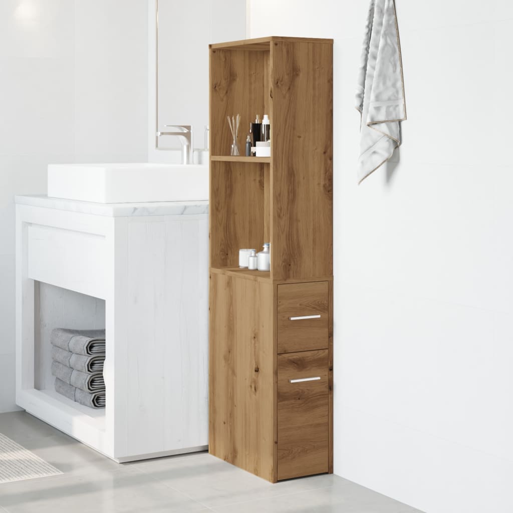 Narrow Bathroom Cupboard with Wheels Artisian Oak Engineered Wood