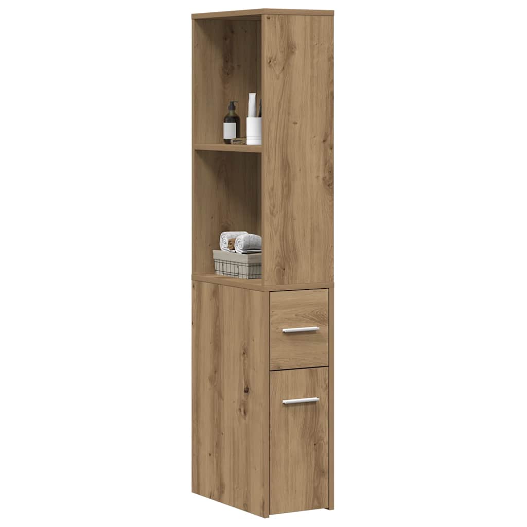 Narrow Bathroom Cupboard with Wheels Artisian Oak
