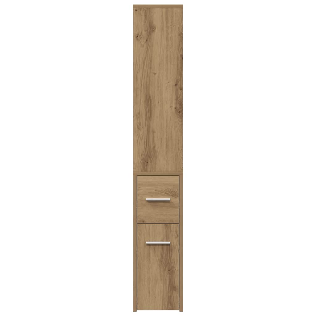 Narrow Bathroom Cupboard with Wheels Artisian Oak