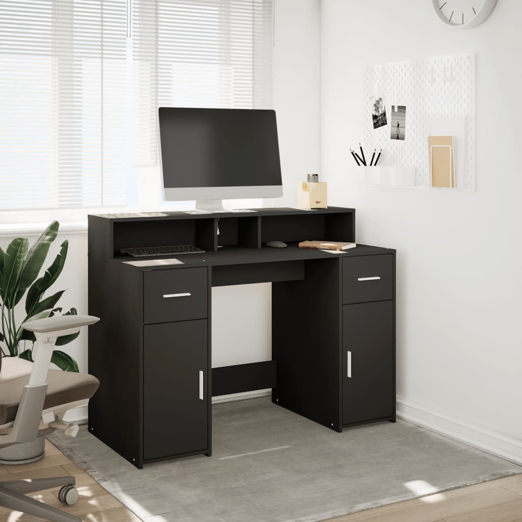 Desk with LED Lights Black 120x55x91 cm Engineered Wood