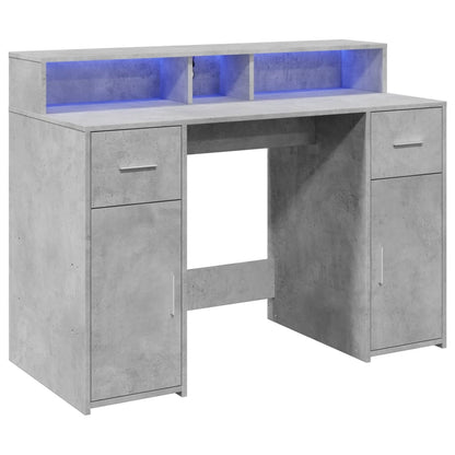 Desk with LED Lights Concrete Grey 120x55x91 cm Engineered Wood