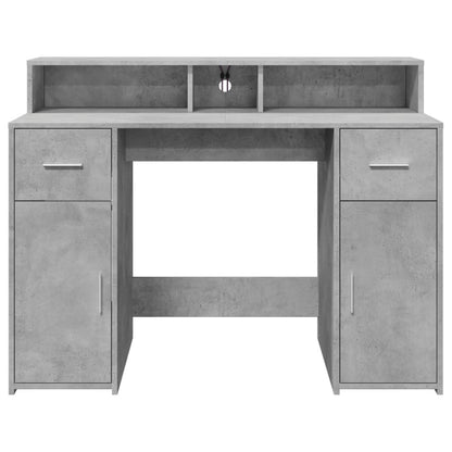 Desk with LED Lights Concrete Grey 120x55x91 cm Engineered Wood