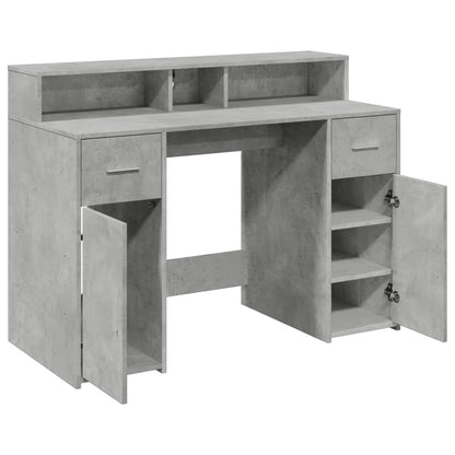 Desk with LED Lights Concrete Grey 120x55x91 cm Engineered Wood