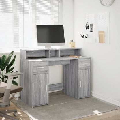 Desk with LED Lights Grey Sonoma 120x55x91 cm Engineered Wood