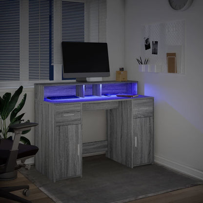 Desk with LED Lights Grey Sonoma 120x55x91 cm Engineered Wood