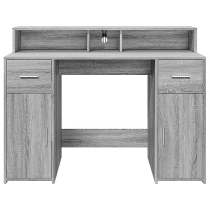 Desk with LED Lights Grey Sonoma 120x55x91 cm Engineered Wood