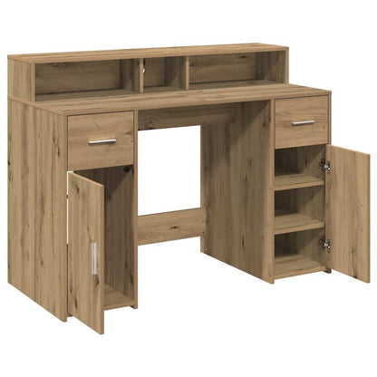 Desk with LED Lights Artisian Oak 120x55x91 cm Engineered Wood