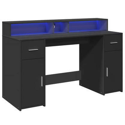 Desk with LED Lights Black 140x55x91 cm Engineered Wood
