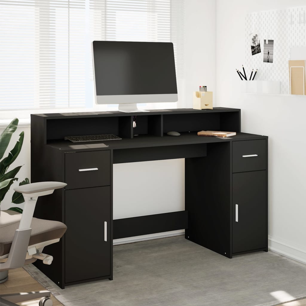 Desk with LED Lights Black 140x55x91 cm Engineered Wood
