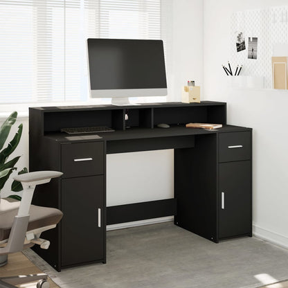 Desk with LED Lights Black 140x55x91 cm Engineered Wood
