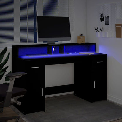 Desk with LED Lights Black 140x55x91 cm Engineered Wood
