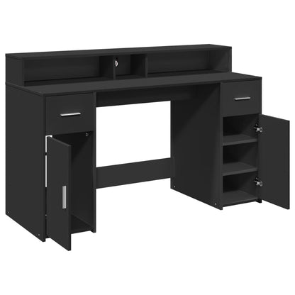 Desk with LED Lights Black 140x55x91 cm Engineered Wood