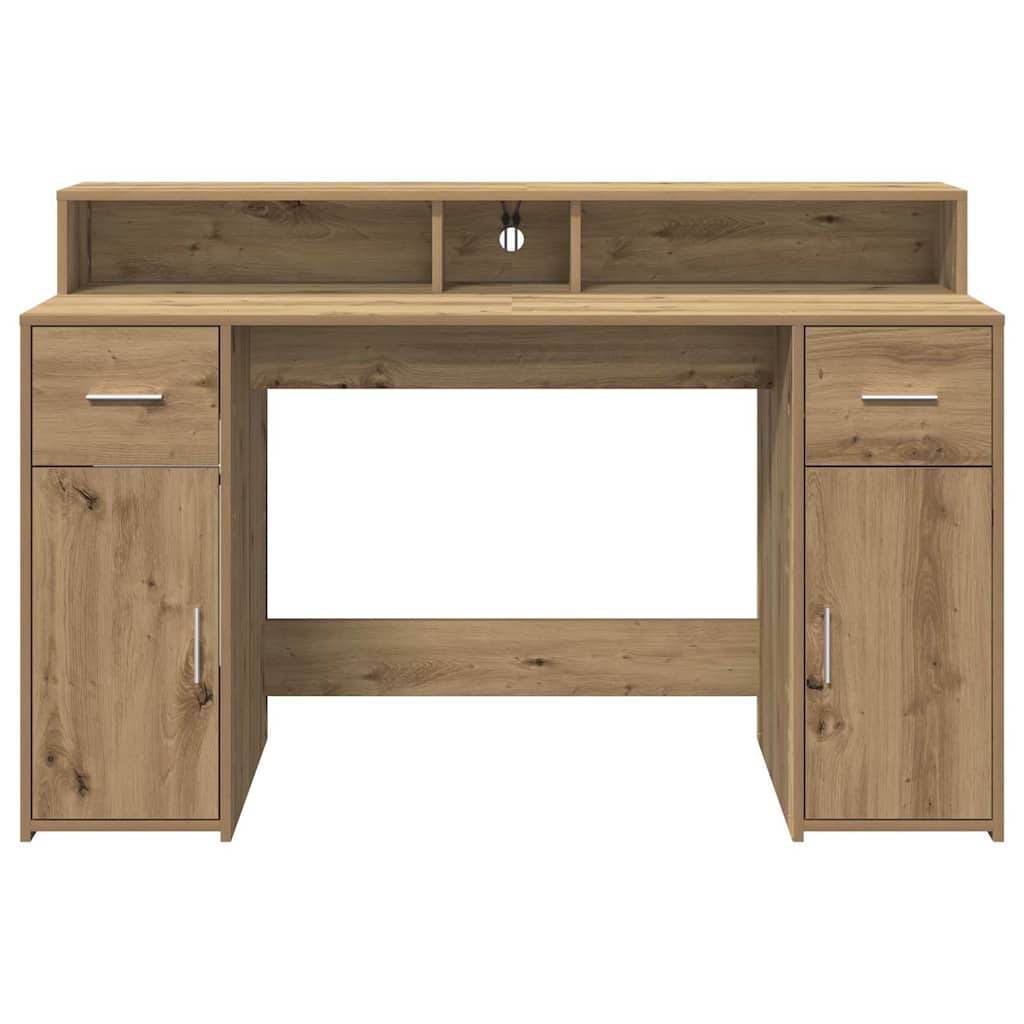 Desk with LED Lights Artisian Oak 140x55x91 cm Engineered Wood