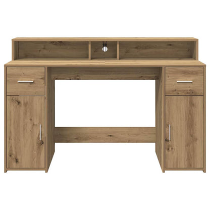 Desk with LED Lights Artisian Oak 140x55x91 cm Engineered Wood