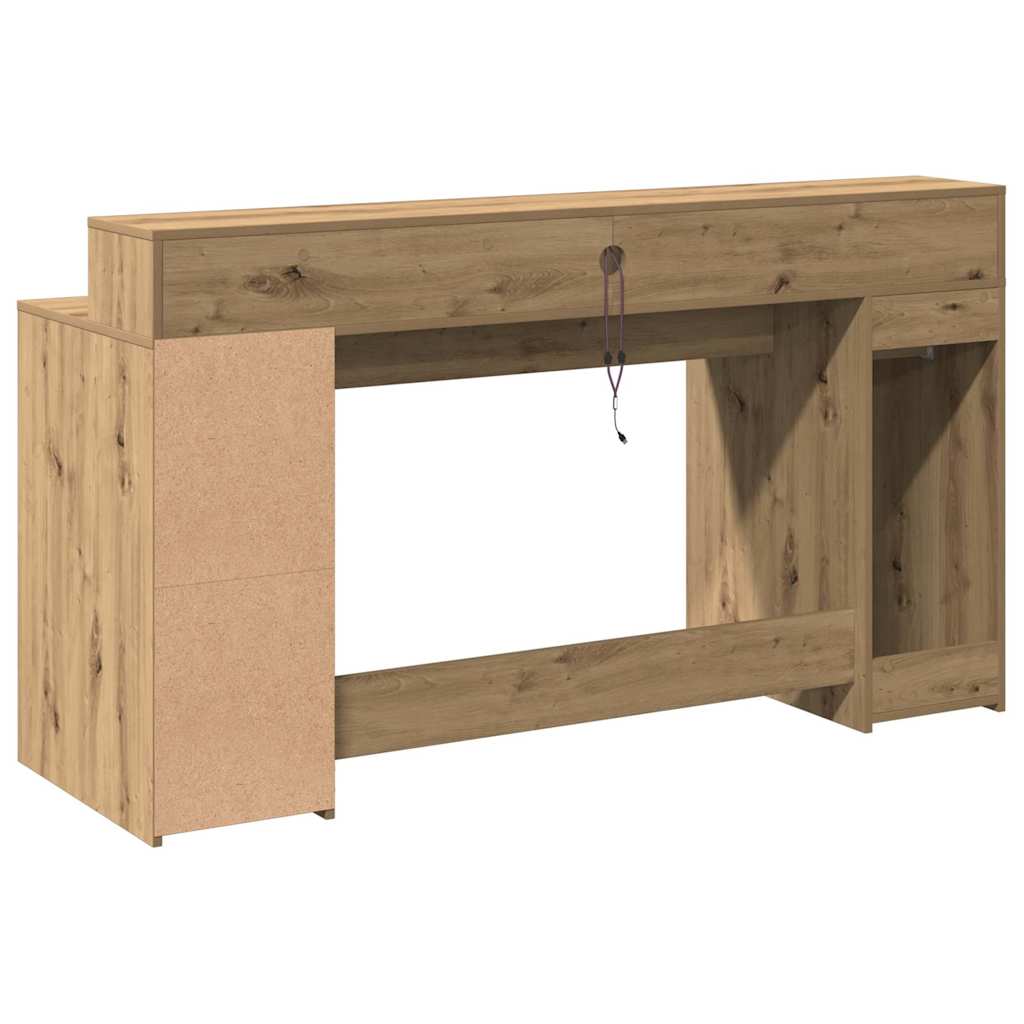 Desk with LED Lights Artisian Oak 160x55x91 cm Engineered Wood