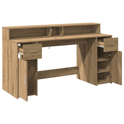 Desk with LED Lights Artisian Oak 160x55x91 cm Engineered Wood