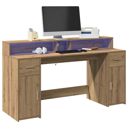 Desk with LED Lights Artisian Oak 160x55x91 cm Engineered Wood