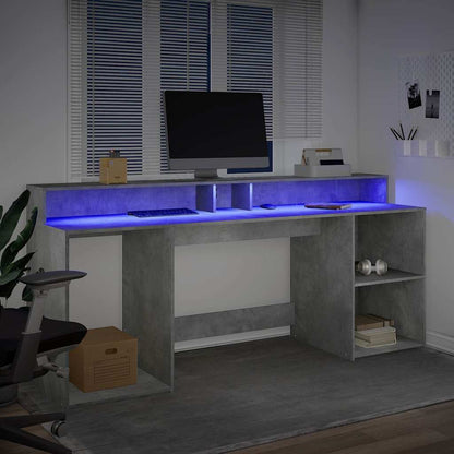 Desk with LED Lights Concrete Grey 200x55x91 cm Engineered Wood