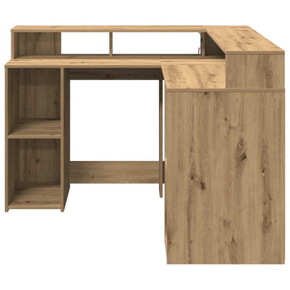 Desk with LED Lights Artisian Oak 130x130x91 cm Engineered Wood