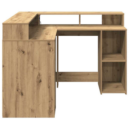 Desk with LED Lights Artisian Oak 130x130x91 cm Engineered Wood