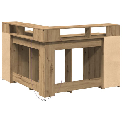 Desk with LED Lights Artisian Oak 130x130x91 cm Engineered Wood