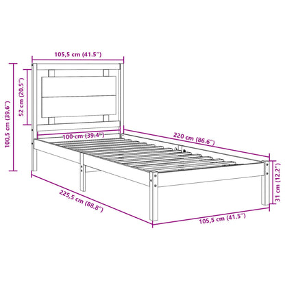 Extra Long Bed Frame without Mattress 100x220 cm Solid Wood
