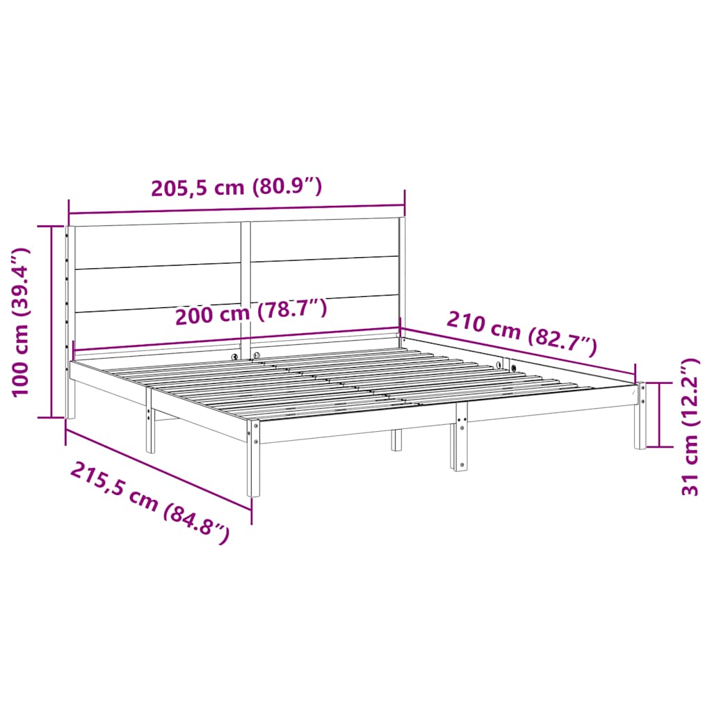 Extra Long Bed Frame without Mattress 200x210 cm Solid Wood
