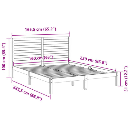 Extra Long Bed Frame without Mattress 160x220 cm Solid Wood